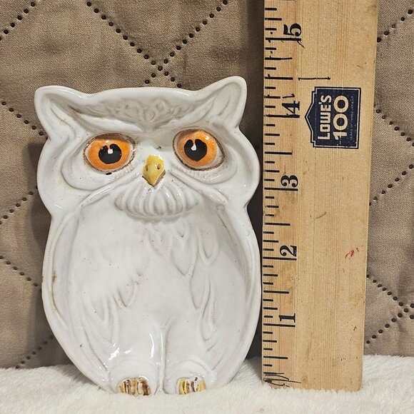 4.5 Inch White Owl Pottery Trinket Dish Made in Italy - Picture 4 of 5